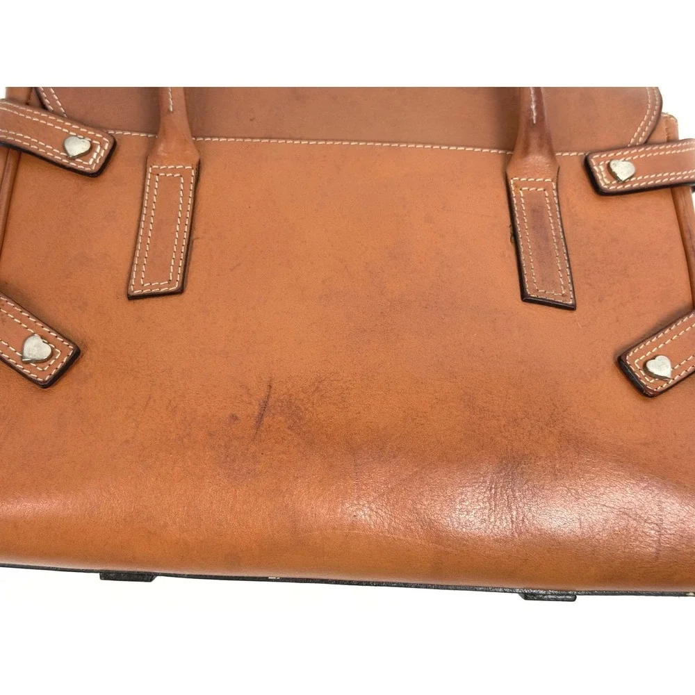 Luella Bartley Gisele Tan Leather Satchel Heart Charms Handle Bag Y2K Vtg Purse